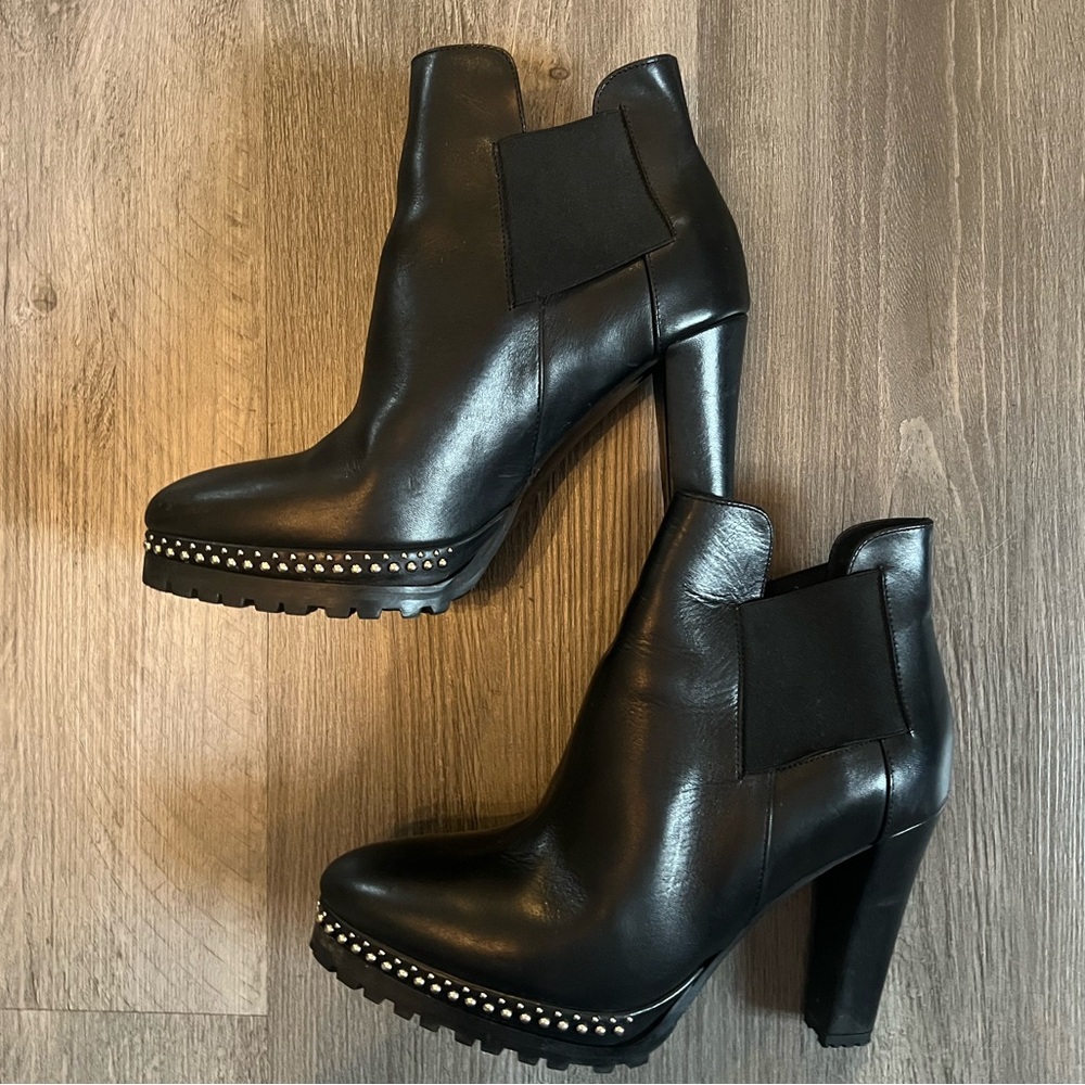All Saints Devora Black Heeled Boots with Studs Sz 39